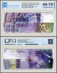 Switzerland 1,000 Francs Banknote, 2006, P-74c.1, UNC, TAP 60-70 Authenticated