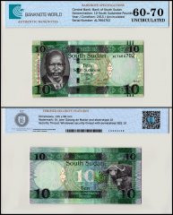 South Sudan 10 South Sudanese Pounds Banknote, 2015, P-12a, UNC, TAP 60-70 Authenticated