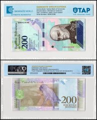 Venezuela 200 Bolivar Soberano Banknote, 2018, P-107a.2, UNC, TAP 60-70 Authenticated