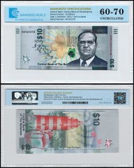 Bahamas 10 Dollars Banknote, 2022, P-87, UNC, TAP 60-70 Authenticated