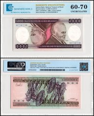 Brazil 5,000 Cruzeiros Banknote, 1981-1985 ND, P-202c, UNC, TAP 60-70 Authenticated