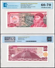 Mexico 20 Pesos Banknote, 1976, P-64c.2, UNC, Series BT, TAP 60-70 Authenticated