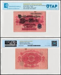 Germany 2 Mark Banknote, 1914, P-55, Used, TAP Authenticated