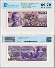 Mexico 100 Pesos Banknote, 1981, P-74b.7, UNC, Series TX, TAP 60-70 Authenticated