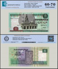 Egypt 5 Pounds Banknote, 2008, P-63c.16z, UNC, Replacement 500, TAP 60-70 Authenticated