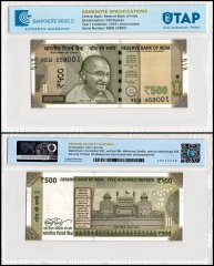 India 500 Rupees Banknote, 2019, P-114u, UNC, Plate Letter L, TAP Authenticated