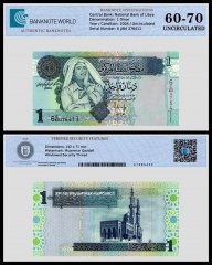 Libya 1 Dinar Banknote, 2004 ND, P-68b, UNC, TAP 60-70 Authenticated