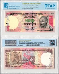 India 1,000 Rupees Banknote, 2006, P-100e, UNC, Plate Letter R, TAP Authenticated