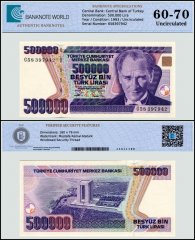 Turkey 500,000 Lira Banknote, L.1970 (1993 ND), P-208c, Used, TAP 60-70 Authenticated