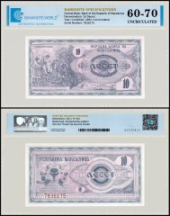 Macedonia 10 Denari Banknote, 1992, P-1, UNC, TAP 60-70 Authenticated