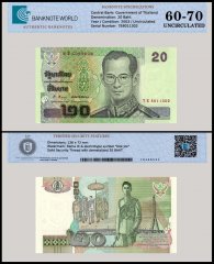 Thailand 20 Baht Banknote, 2003 ND, P-109a.12, UNC, TAP 60-70 Authenticated