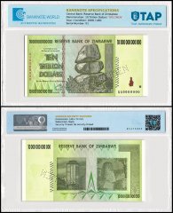 Zimbabwe 10 Trillion Dollars Banknote, 2008, AA, P-88s, UNC, Specimen, TAP Authenticated