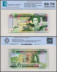 East Caribbean States 5 Dollars, 2008 ND, P-47, UNC, TAP 60-70 Authenticated