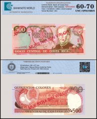 Costa Rica 500 Colones Banknote, 1994, P-262s, UNC, Specimen, TAP 60-70 Authenticated