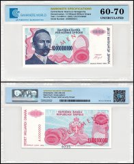 Bosnia & Herzegovina - Serbian Republic 10 Milijardi (Billion) Dinara Banknote, 1993, P-159s, UNC, Specimen, TAP 60-70 Authenticated