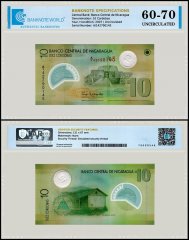 Nicaragua 10 Cordobas Banknote, 2007, P-201b, UNC, Polymer, TAP 60-70 Authenticated