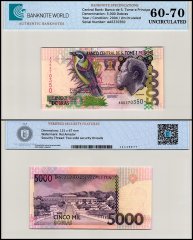 St. Thomas & Prince 5,000 Dobras Banknote, 2004, P-65c, UNC, TAP 60-70 Authenticated