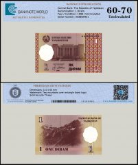 Tajikistan 1 Diram Banknote, 1999, P-10a.1, UNC, TAP 60-70 Authenticated