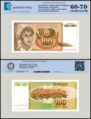 Yugoslavia 100 Dinara Banknote, 1990, P-105, UNC, TAP 60-70 Authenticated