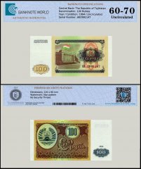 Tajikistan 100 Rubles Banknote, 1994, P-6, UNC, TAP 60-70 Authenticated