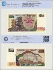 Zimbabwe 500 Dollars Banknote, 2001, P-11a, UNC, TAP Authenticated