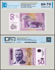 Serbia 50 Dinara Banknote, 2014, P-56b, UNC, TAP 60-70 Authenticated