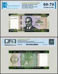 Liberia 100 Dollars Banknote, 2017, P-35b, UNC, TAP 60-70 Authenticated