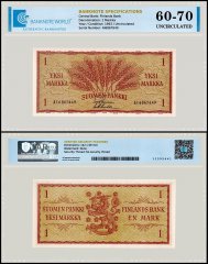 Finland 1 Markka Banknote, 1963, P-98a.9, UNC, TAP 60-70 Authenticated