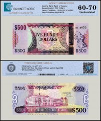 Guyana 500 Dollars Banknote, 2011-2019 ND, P-37a.2, UNC, TAP 60-70 Authenticated