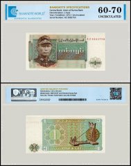 Burma 1 Kyat Banknote, 1972 ND, P-56, UNC, TAP 60-70 Authenticated
