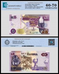 Zambia 5 Kwacha Banknote, 2012, P-50a, UNC, TAP 60 - 70 Authenticated