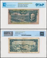 Angola 50 Escudos Banknote, 1962, P-93, Used, TAP Authenticated