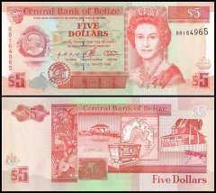 Belize 5 Dollars Banknote, 1996, P-58, UNC