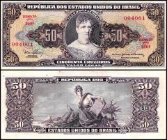 Brazil 5 Centavos on 50 Cruzeiros Banknote, 1966 ND, P-184a, UNC, Error MINSTRO
