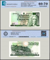 Scotland 1 Pound Banknote, 1996, P-351c.4, UNC, TAP 60-70 Authenticated