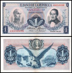 Colombia 1 Peso Oro Banknote, 1974, P-404e.6, UNC