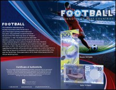 Football Collection, Qatar 10 Riyals, Russia 100 Rubles 2 Pieces Banknote Set, 2018-2020, P-34a.1-280, UNC, Folder-Card w/ COA