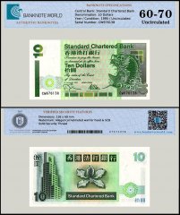 Hong Kong - Standard Chartered Bank 10 Dollars Banknote, 1995, P-284b.2, UNC, TAP 60-70 Authenticated