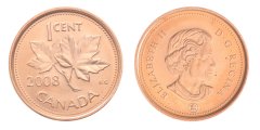 Canada 1 Cent Coin, 2003-2012, KM #490a, Mint, Maple Leaf, Queen Elizabeth II