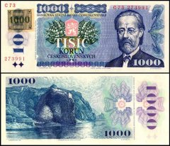 Czechia - Czech Republic 1,000 Korun Banknote, 1985 (1993 ND), P-3a, UNC, Prefix C