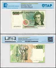 Italy 5,000 Lire Banknote, 1985, P-111a, Used, TAP Authenticated