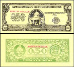 Dominican Republic 50 Centavos Oro Banknote, 1961 ND, P-90as, UNC, Specimen