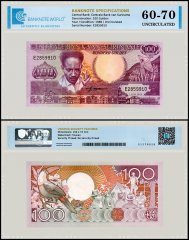 Suriname 100 Gulden Banknote, 1986, P-133a.1, UNC, TAP 60-70 Authenticated