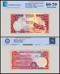 Samoa 5 Tala Banknote, 2002 ND, P-33b, UNC, TAP 60-70 Authenticated