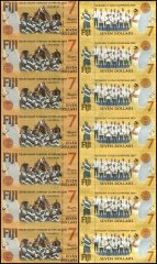 Fiji 7 Dollars Banknote, 2022, P-122a.1, UNC, Commemorative, Polymer, 7 Pieces Uncut Sheet