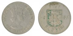 Fiji 1 Florin Coin, 1957, KM #24, VF-Very Fine, Queen Elizabeth II, Coat of Arms