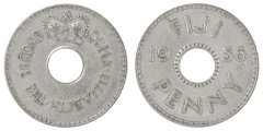 Fiji 1 Penny Coin, 1956, KM #21, VF-Very Fine, Queen Elizabeth II