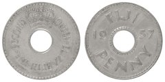 Fiji 1 Penny Coin, 1957, KM #21, VF-Very Fine, Queen Elizabeth II