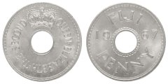 Fiji 1 Penny Coin, 1967, KM #21, Mint, Queen Elizabeth II