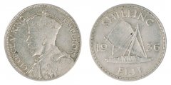 Fiji 1 Shilling Silver Coin, 1936, KM #4, XF-Extremely Fine, King George V, Boat